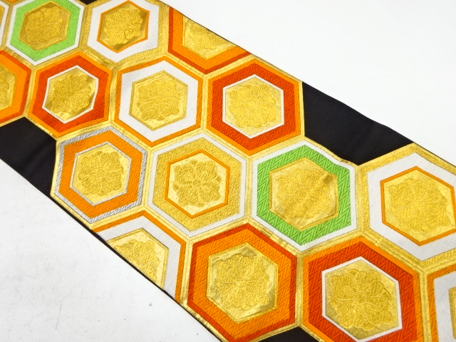 アンティーク　花亀甲模様織り出し袋帯(着用可)